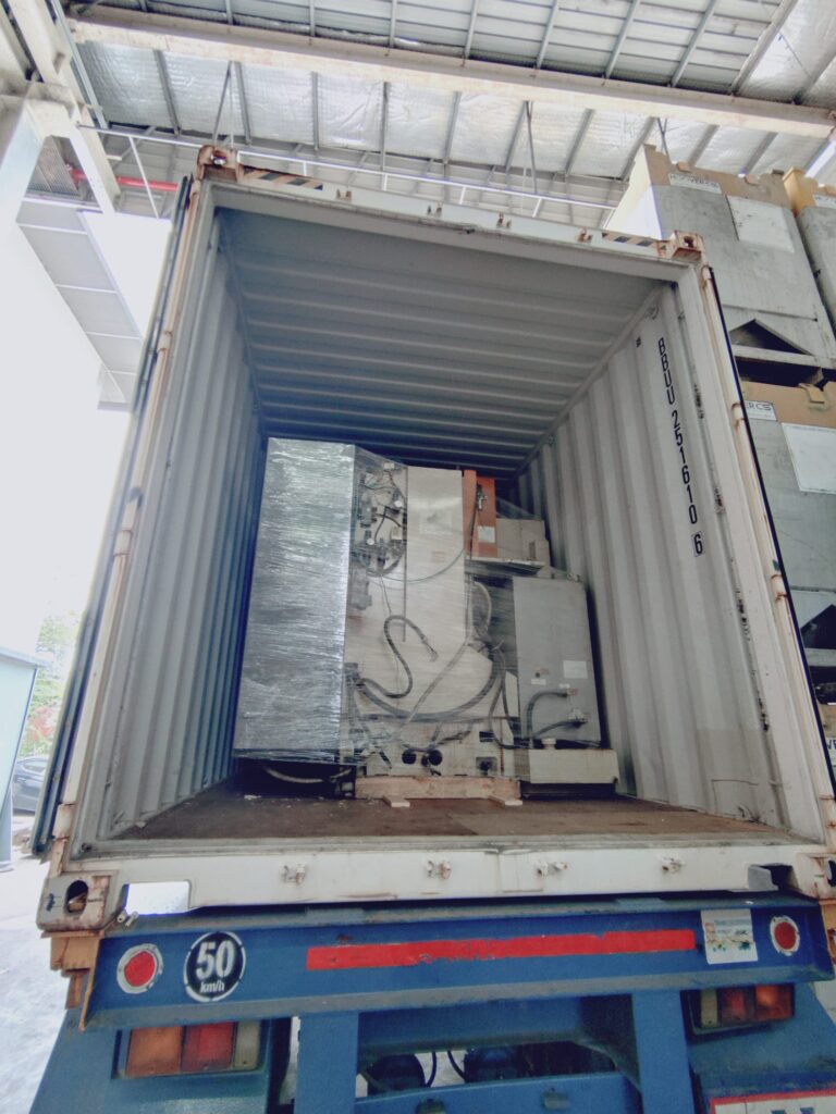 Oversized industrial cargo safely loaded inside a 20-foot High Cube container for shipment from Singapore to Chennai